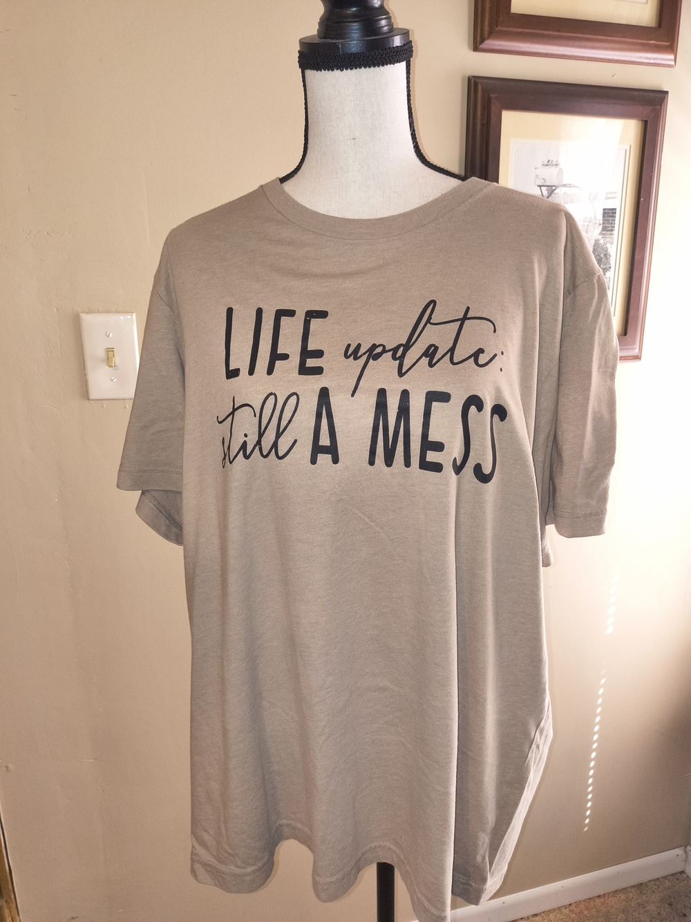 Bella Canvas Beige Short Sleeve Tee with Black Graphic